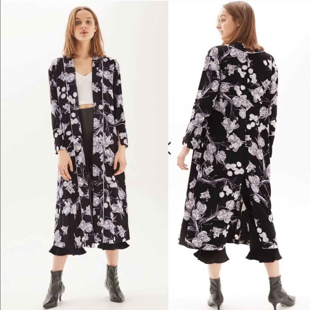 Topshop black grey floral duster kimono cardigan